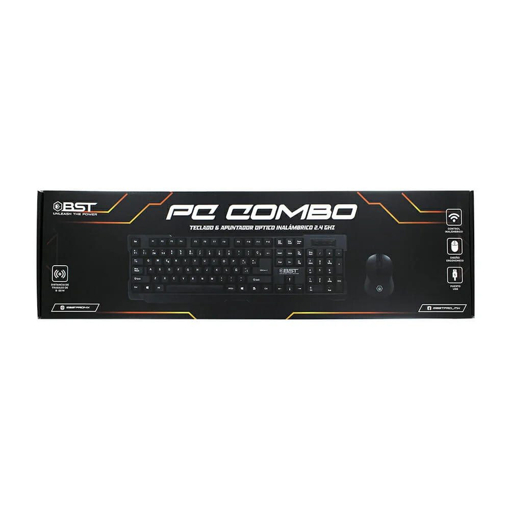 Combo de teclado y mouse inalámbricos 2.4ghz bst color negro / pc com…