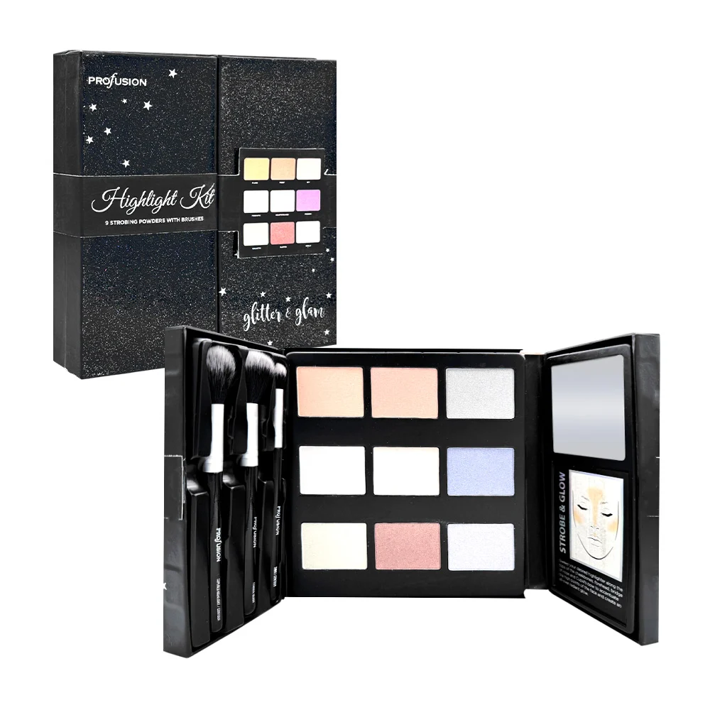 Estuche / paleta de iluminadores con 9 colores + 3 brochas y espejo /…