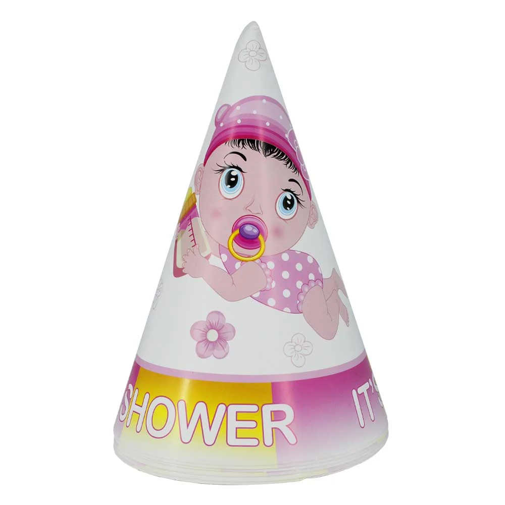 Paquete 6 pzas gorro de cono carton baby shower pt-903