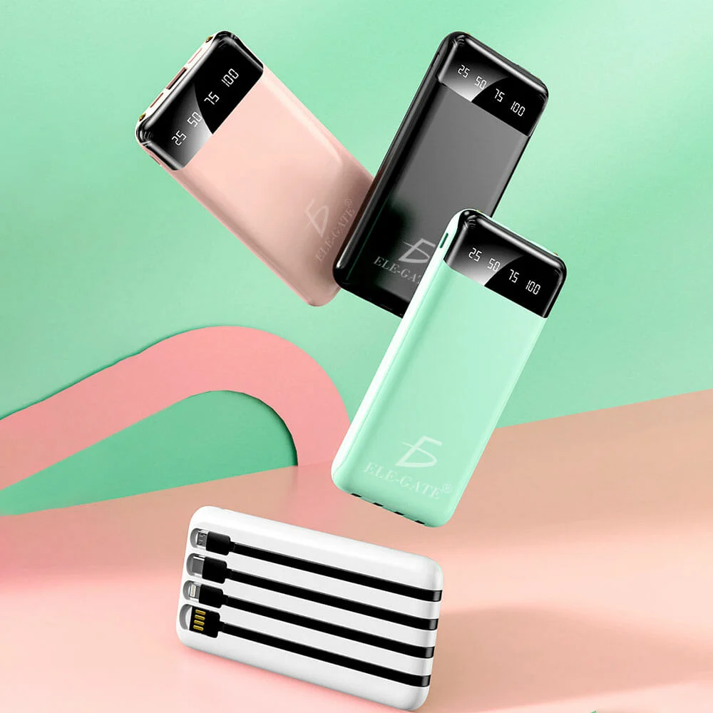 Power bank batería portátil ele-gate con cable tipo c, v8 y lightning…
