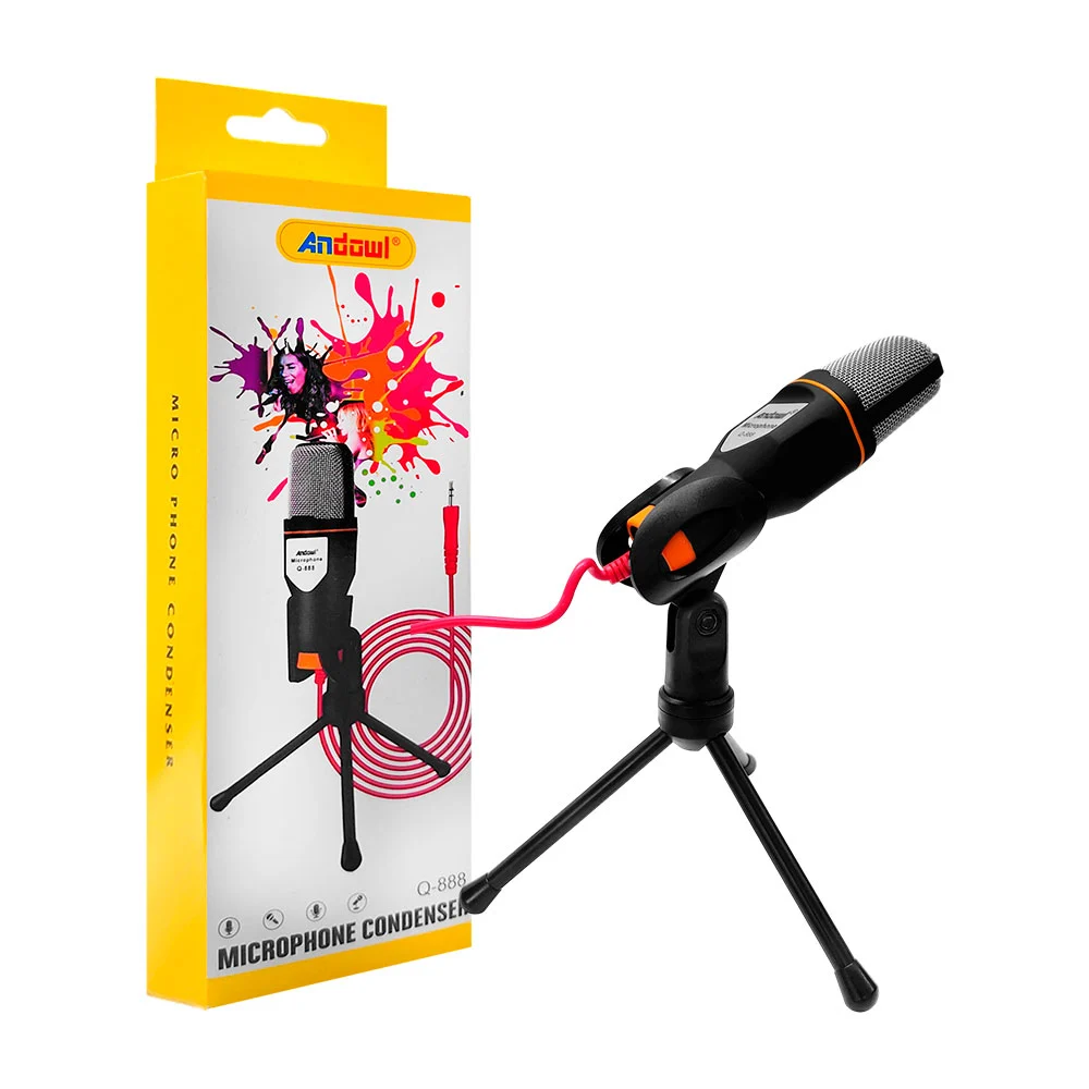 Micrófono profesional con base tripie conexión auxiliar, color surtid…