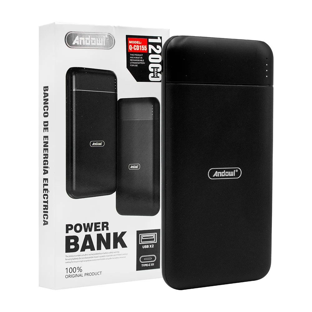 Power bank de 12000mah diseño minimalista 2 puertos usb y 1 usb-c, co…