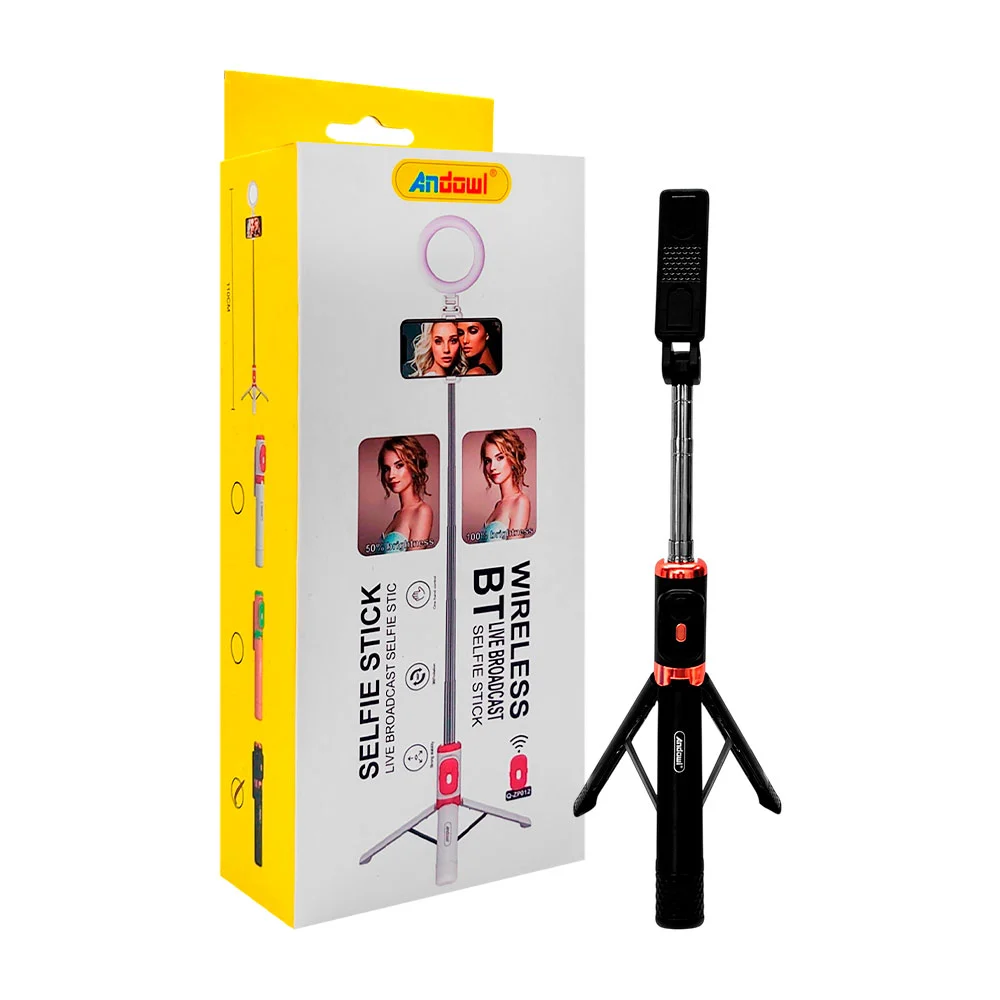 Selfie stick inalámbrico con mini aro de luz, control base tripie, gi…