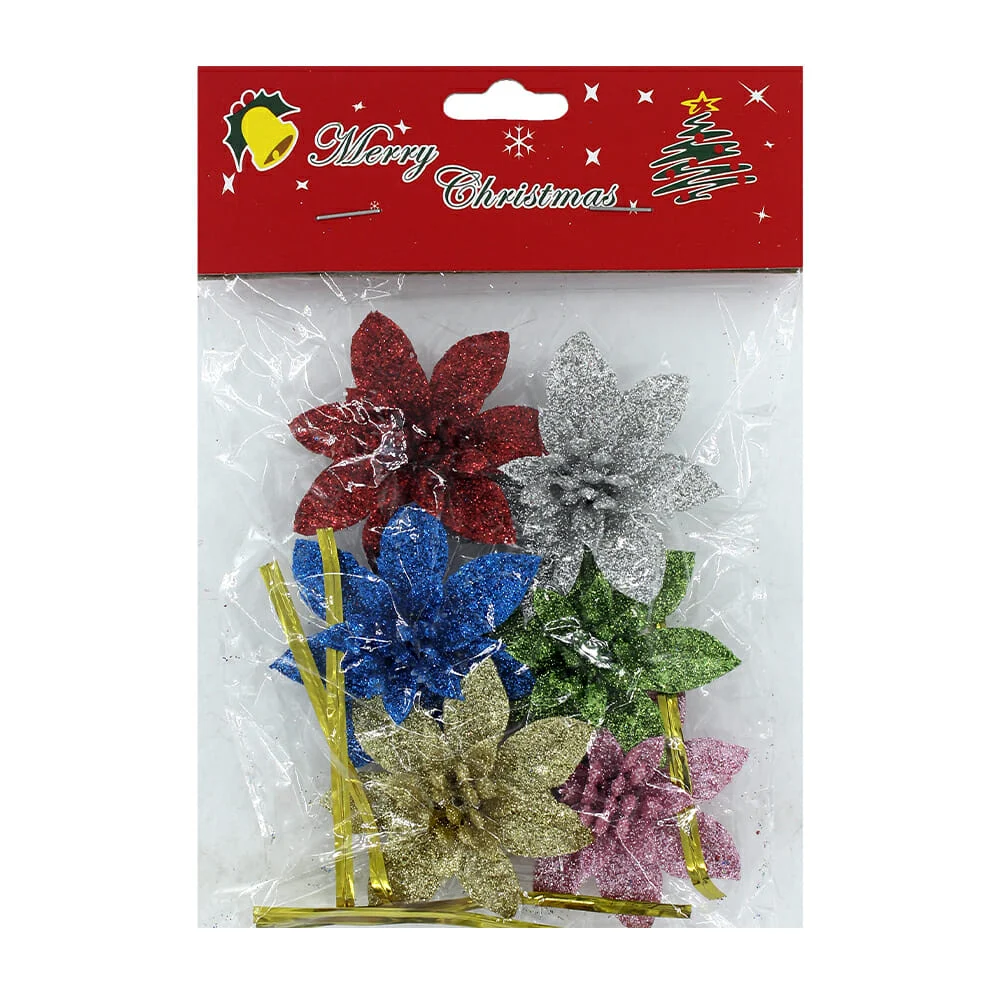Paquete de 6 flores noche buena con brillantina, variedad de colores …