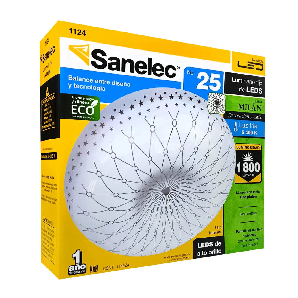 Plafón redondo sanelec linea milán de luz fría con luminosidad de 1,8…