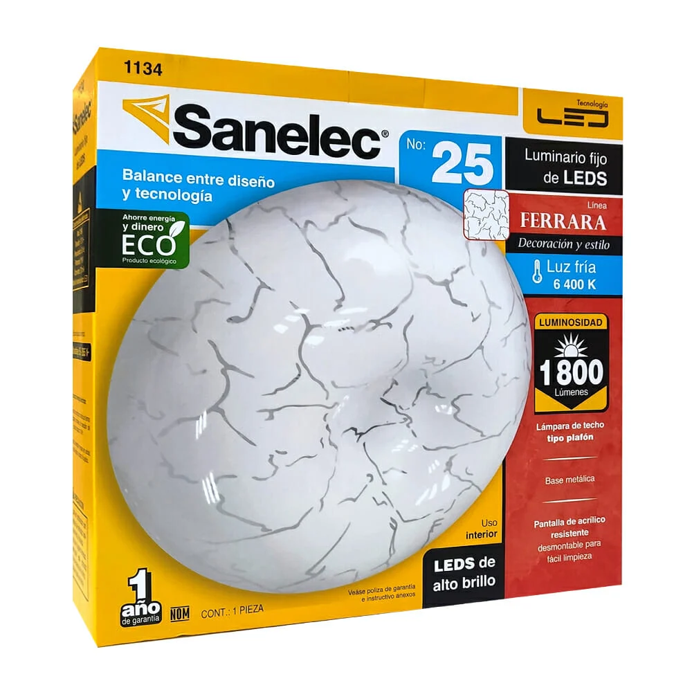 Plafón led redondo sanelec línea ferrara de luz fría con luminosidad de 1,800 lúmenes y consumo de 18w / 1134