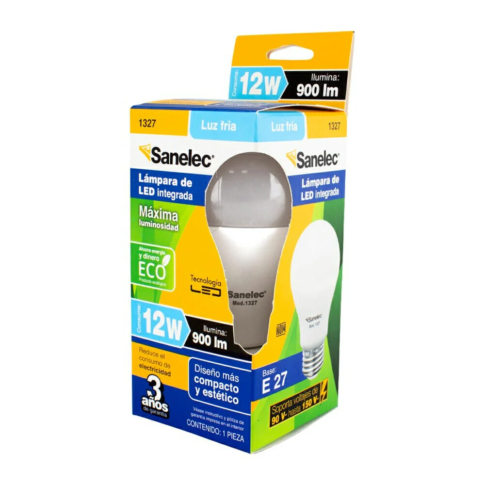 Foco led sanelec de luz fría con luminosidad de 900 lúmenes y consumo…