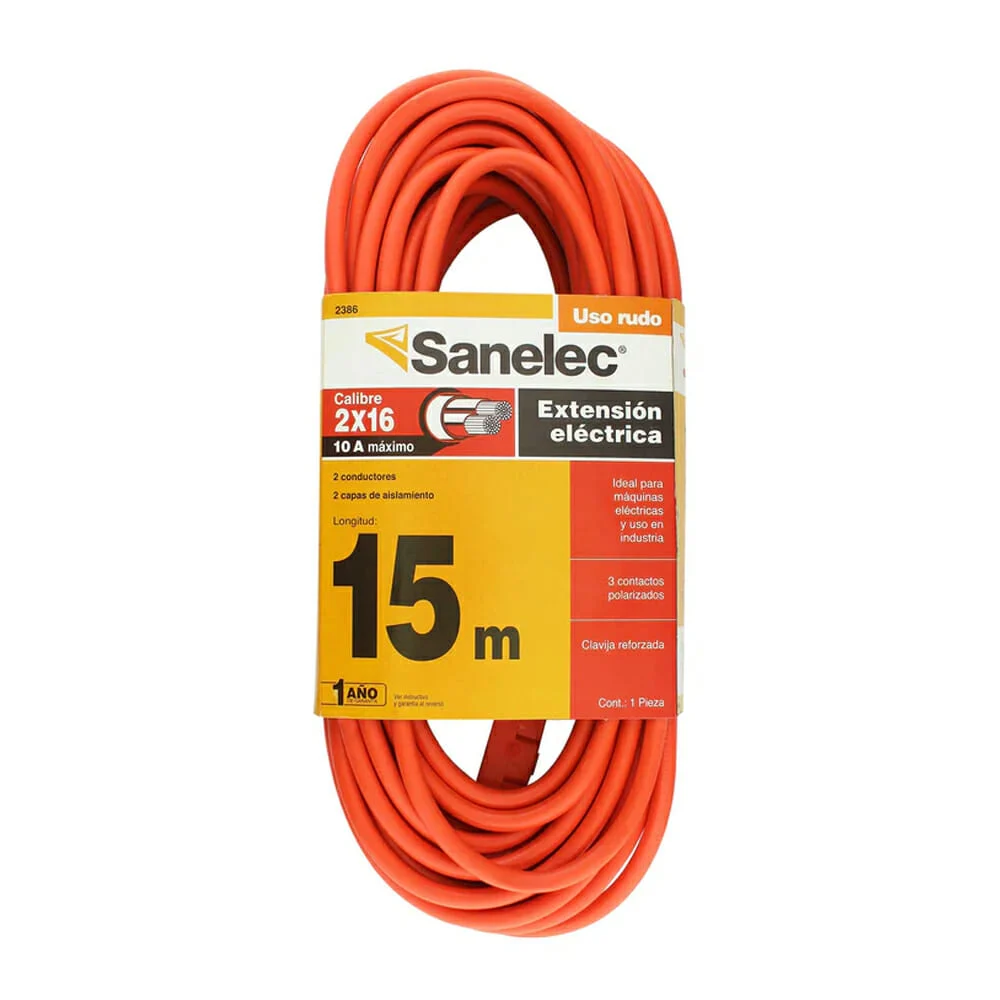 Extensión naraja sanelec para uso rudo de 15 metros con doble aislami…