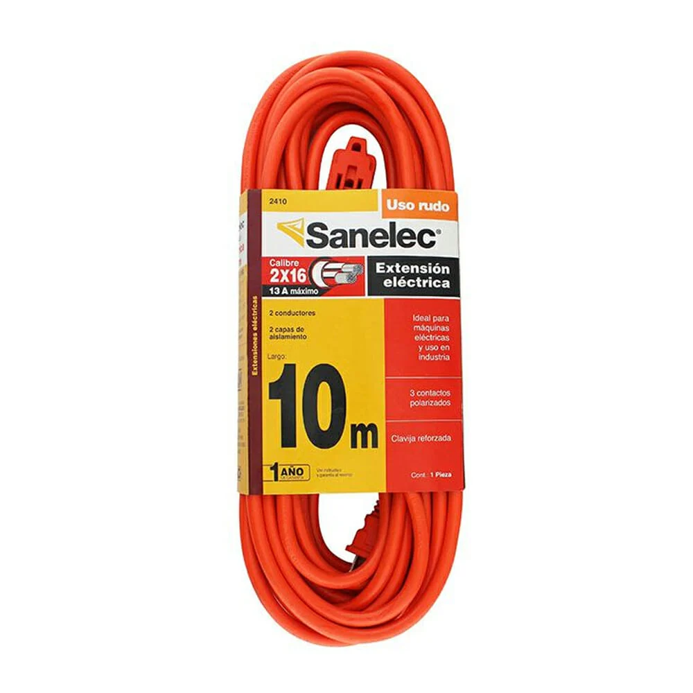 Extensión naranja sanelec para uso rudo de 10 metros con doble capa d…