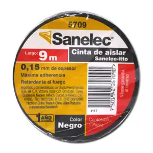 1pza Cinta negra aislante sanelec, 9mx18mm / 5709