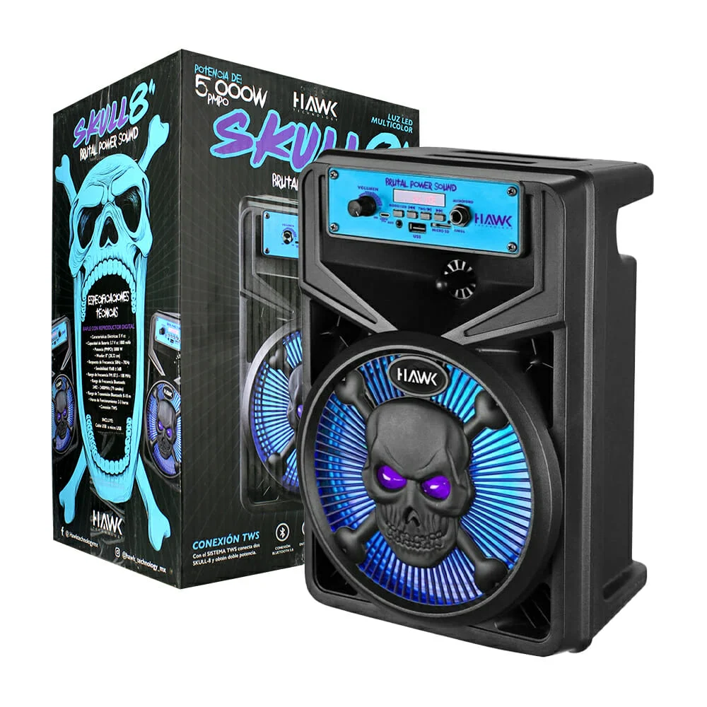 Bafle bocina hawk bluetooth de 8 pulgadas con diseño de cráneo calave…