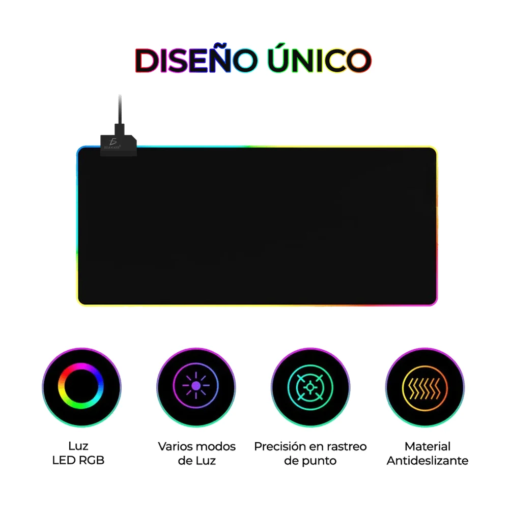 Mouse pad gamer ele-gate liso o diseño de mapa mundial con luz usb rg…