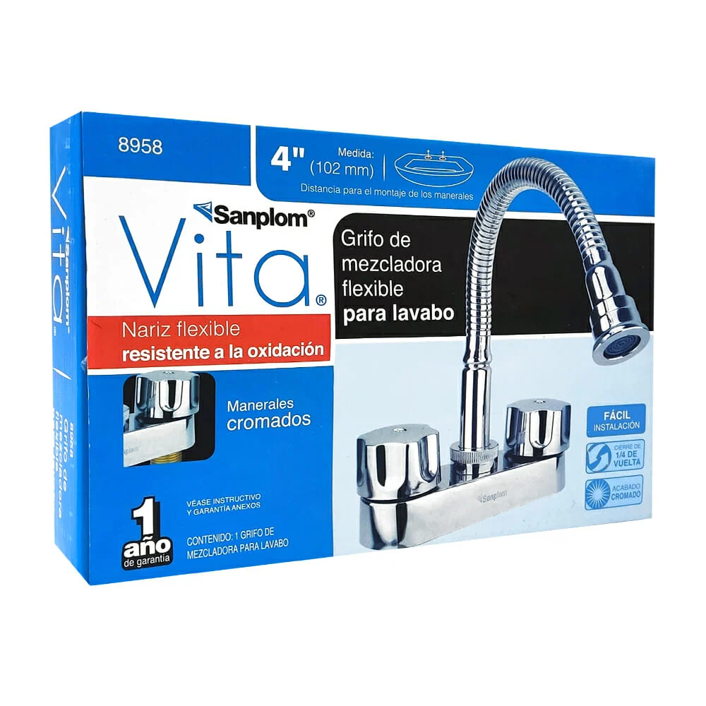 Grifo de mezcladora de 4 pulgadas con cuello flexible y acabado croma…