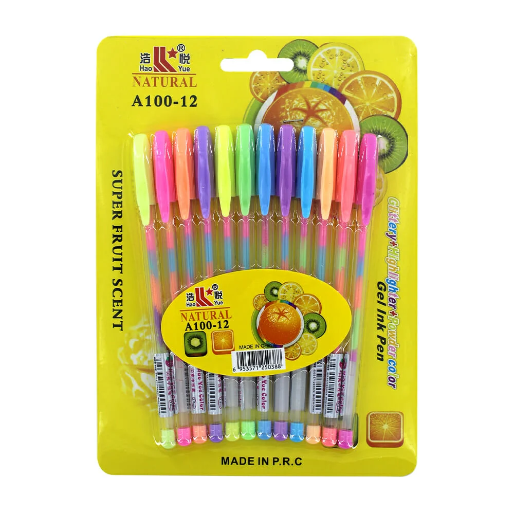 blíster con 12 plumas de gel aroma frutal