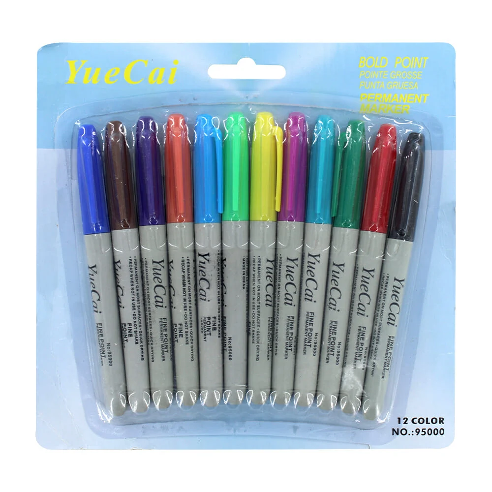 Blíster 12 marcadores plumones permanentes yue cai de colores / 95000…