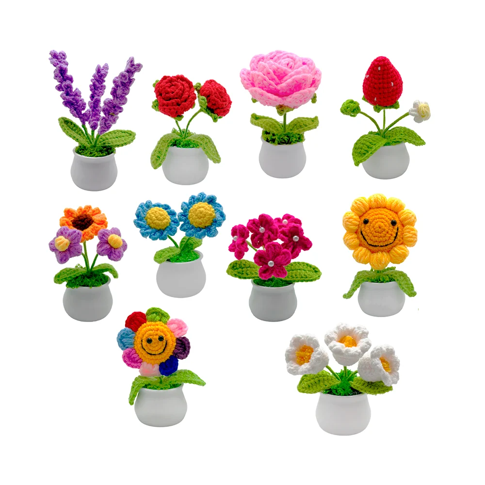 Mini maceta decorativa con flor de crochet, variedad de modelos / x-8…