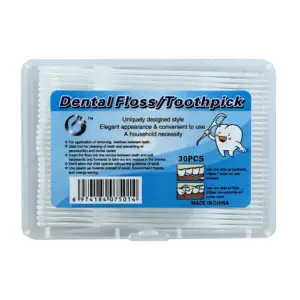Estuche cuadrado con 30 palillos de plástico con hilo dental / t314 /…