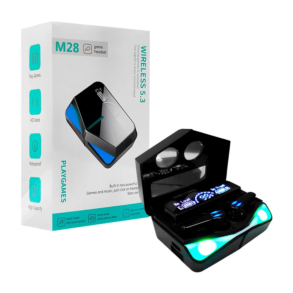 Audífonos inalámbricos con estuche de carga, luces led e indicador de…