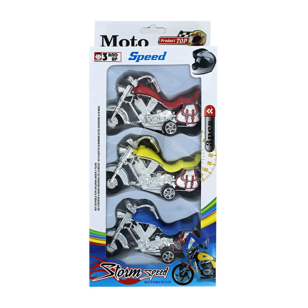 Caja con 3 motocicletas metálicas de plástico / storm speed ts26095