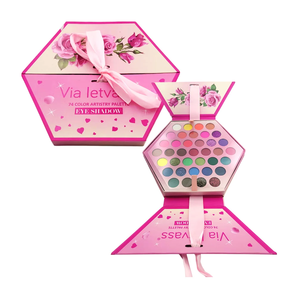 Paleta plegable hexagonal de sombras, 74 colores + moño y diseño de r…