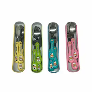 Estuche con cuchara, tenedor y cuchillo infantil de acero inoxidable …