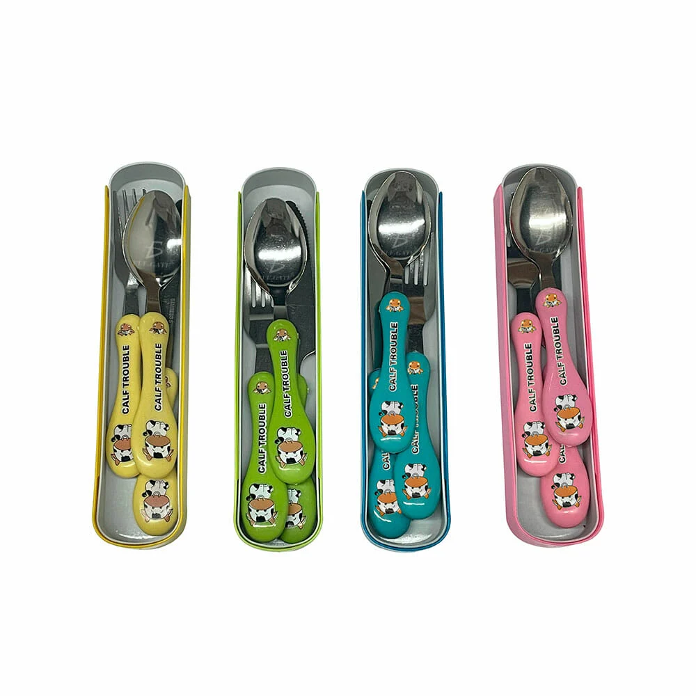 Estuche con cuchara, tenedor y cuchillo infantil de acero inoxidable …
