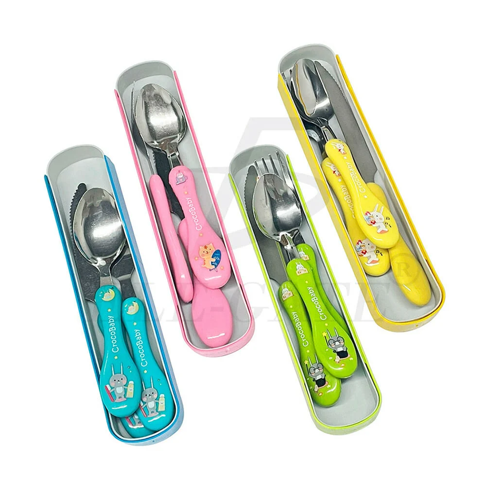 Estuche metálico ele-gate con cuchara, tenedor y cuchillo con estampa…
