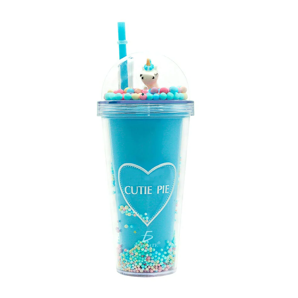 Vaso de acrílico + popote y tapa con diseño de unicornio