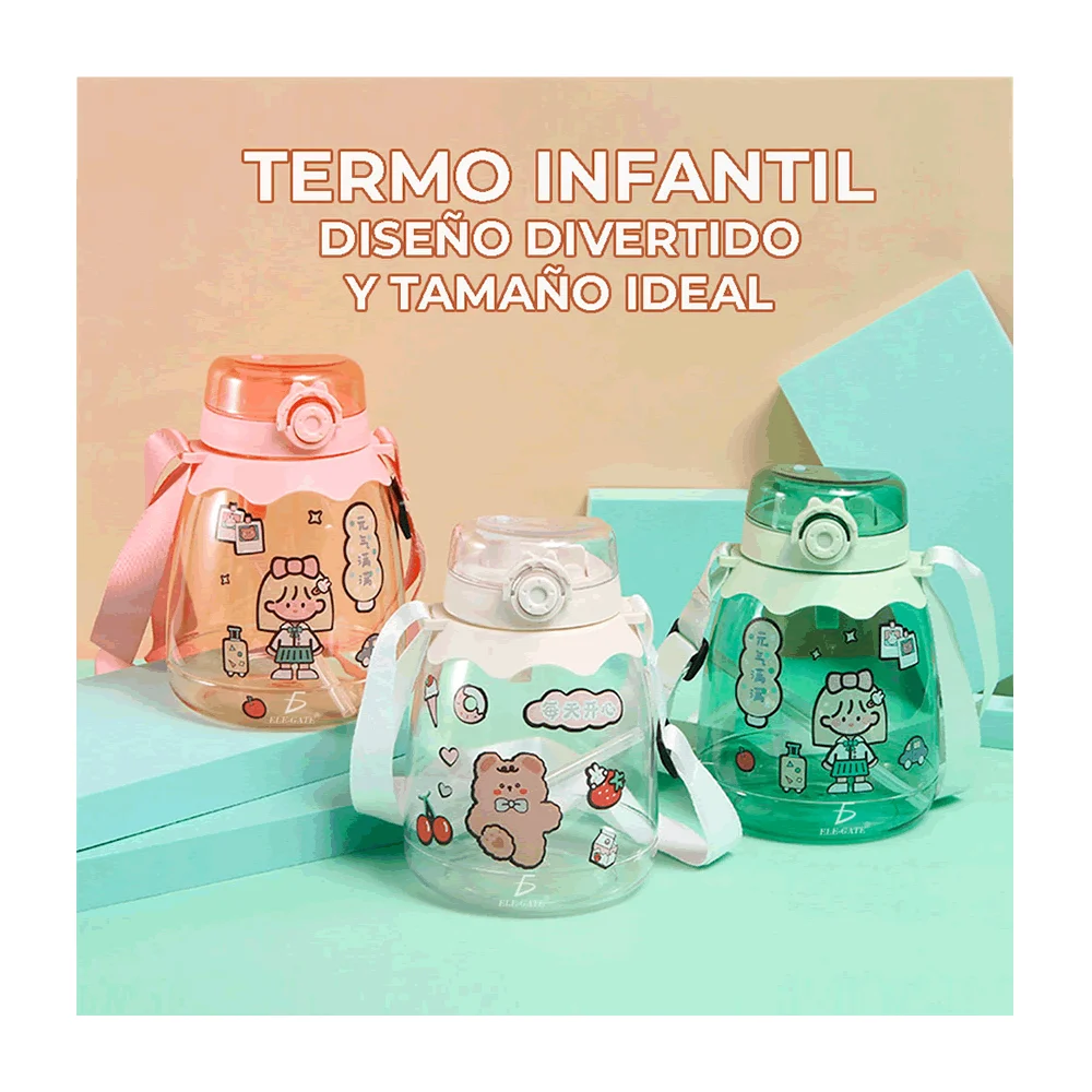 Botella chica infantil traslúcida con medidor motivacional, doble boq…