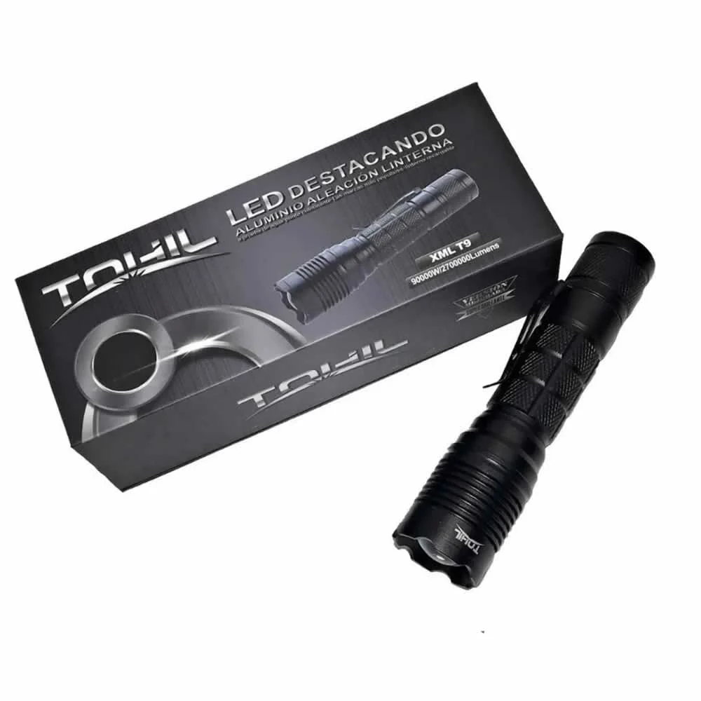Linterna tohil táctica de mano, recargable xml t9 90000w / 2700000 lu…