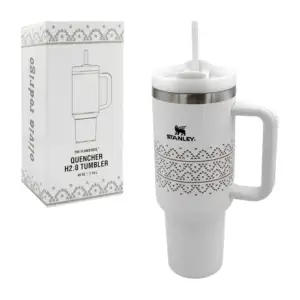 Termo de acero inoxidable de 40oz con asa, estampado de pétalos, vari…
