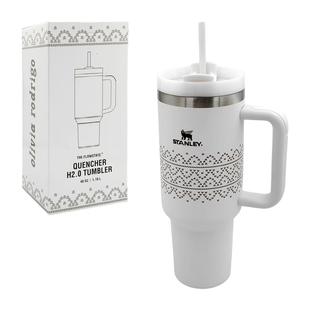 Termo de acero inoxidable de 40oz con asa, estampado de pétalos, vari…