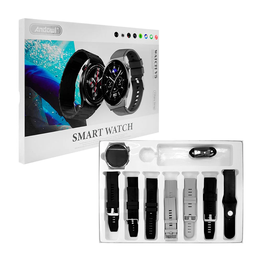 Smart watch v5 redondo con 7 correas intercambiables, surtido / watch…