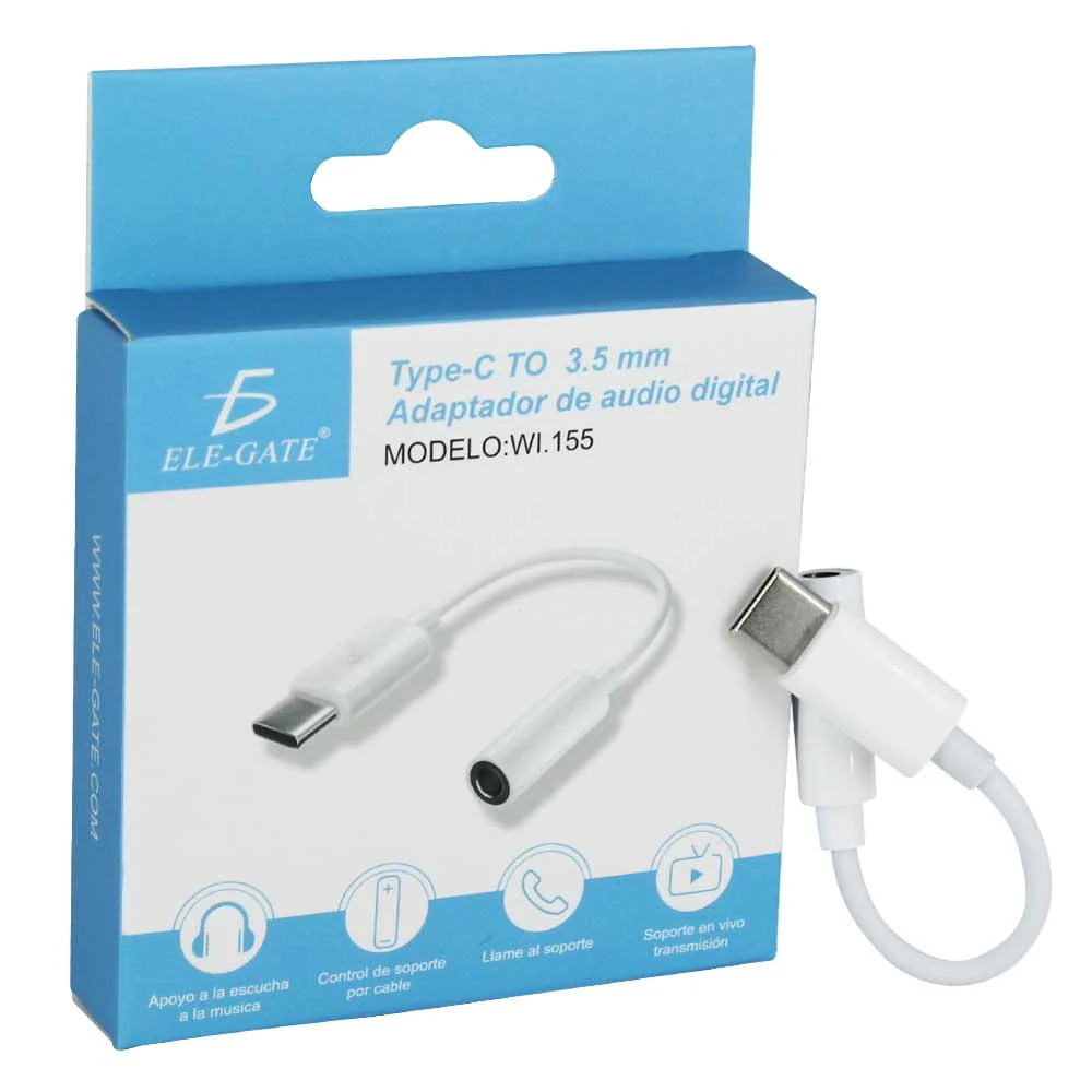 Cable adaptador de audio de entrada tipo c a salida jack de 3.5mm / w…