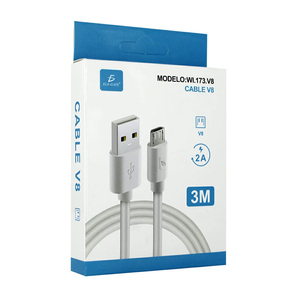 Cables usb ele-gate de 3 metros con entrada v8 para transferencia de …