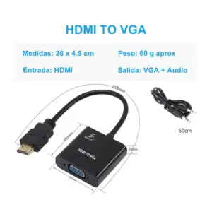 Cable Adaptador Convertidor Hdmi A Vga Aux 3.5 Pc Laptop Tv Monitor