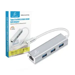 Adaptador / hub de 3 entradas usb y 1 lan con salida a tipo c, para w…