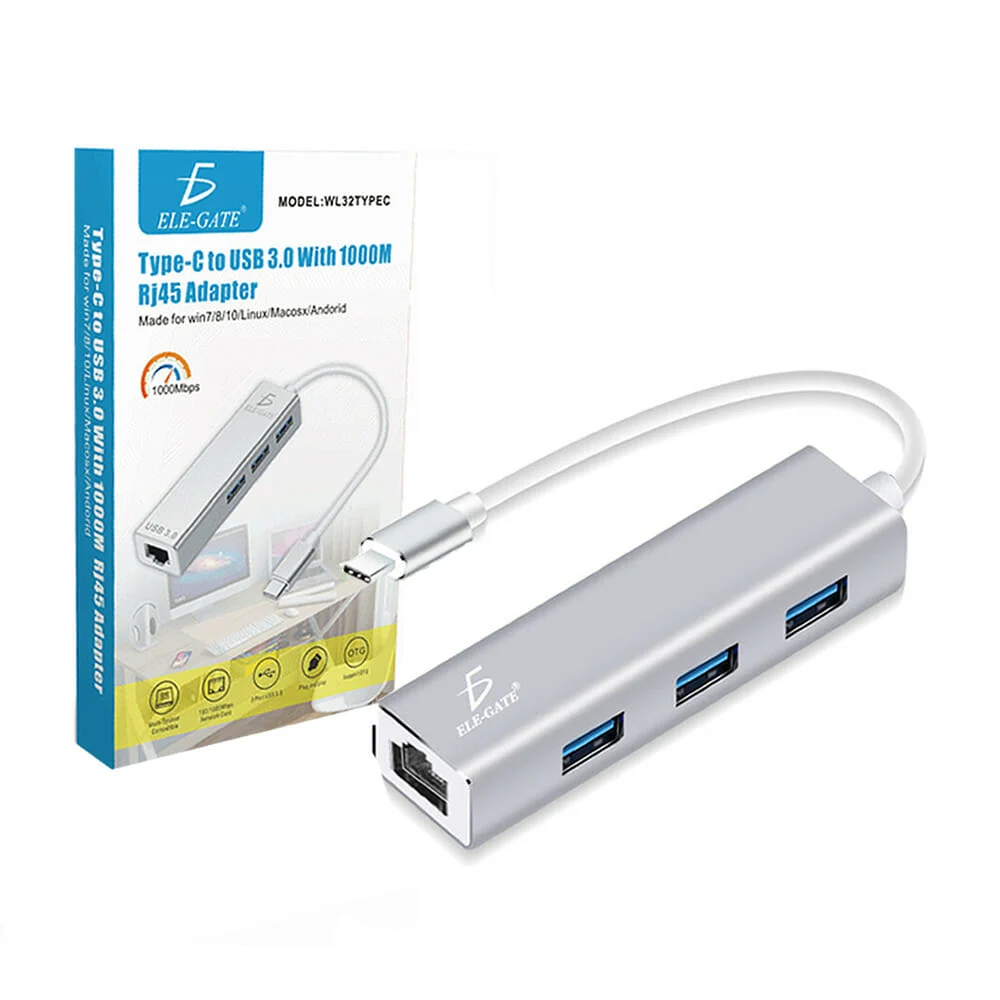 Adaptador / hub de 3 entradas usb y 1 lan con salida a tipo c, para w…