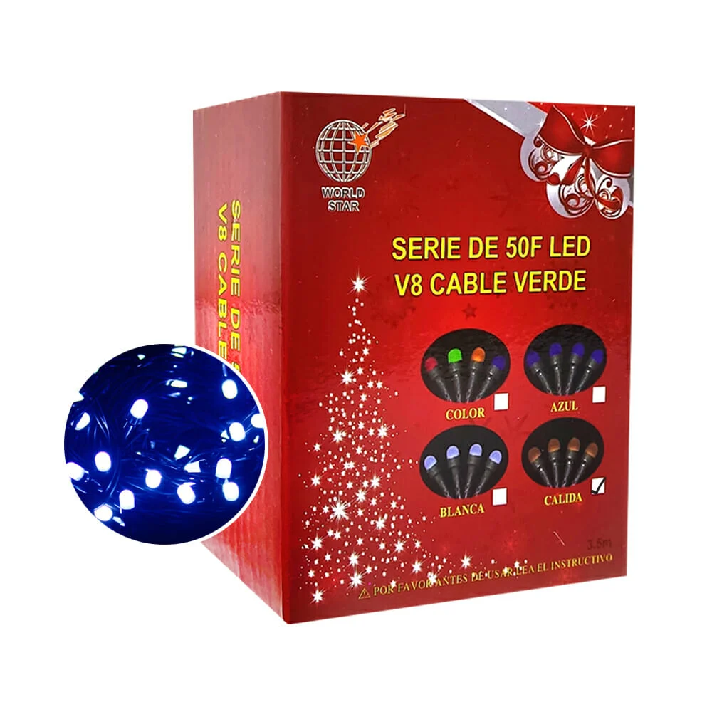 Serie de cable verde con 50 focos led de luz azul 3.5 metros / ws-175…