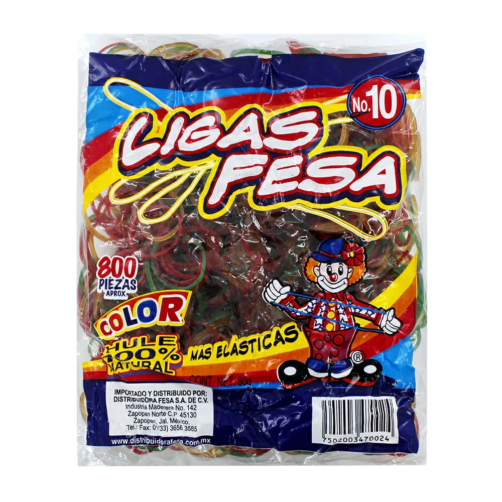 Paquete con 800 ligas fesa de colores del no.10 / 0024