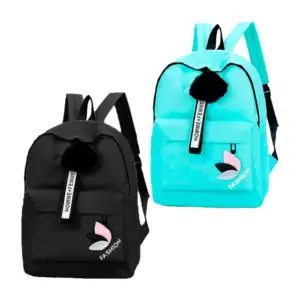 Mochila mediana con 2 compartimentos, llavero pompon, banda frase hom…