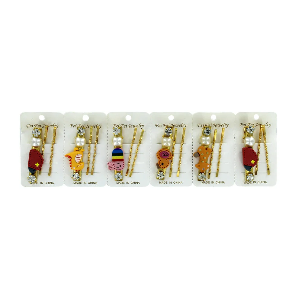 Blíster 3 broches / pasadores con decoración de animalito y perlas fa…