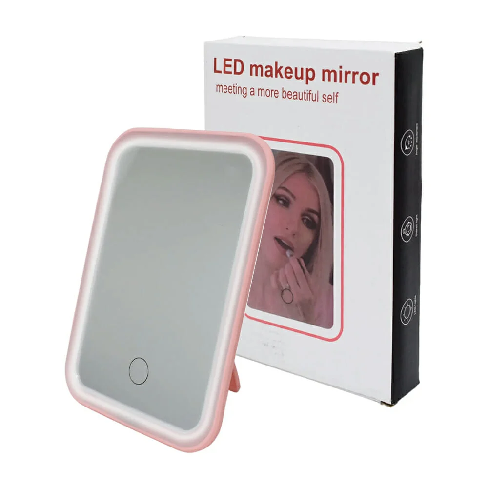 Mini espejo touch rectangular con luz led, 17.5x12cm / led makeup mir…