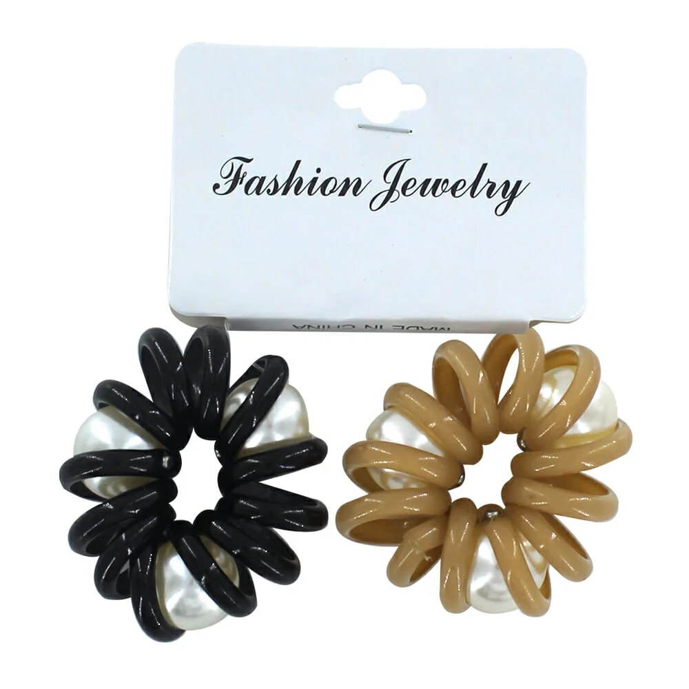 Paquete de 2 donas / ligas espiral con perlas decorativas dentro, var…