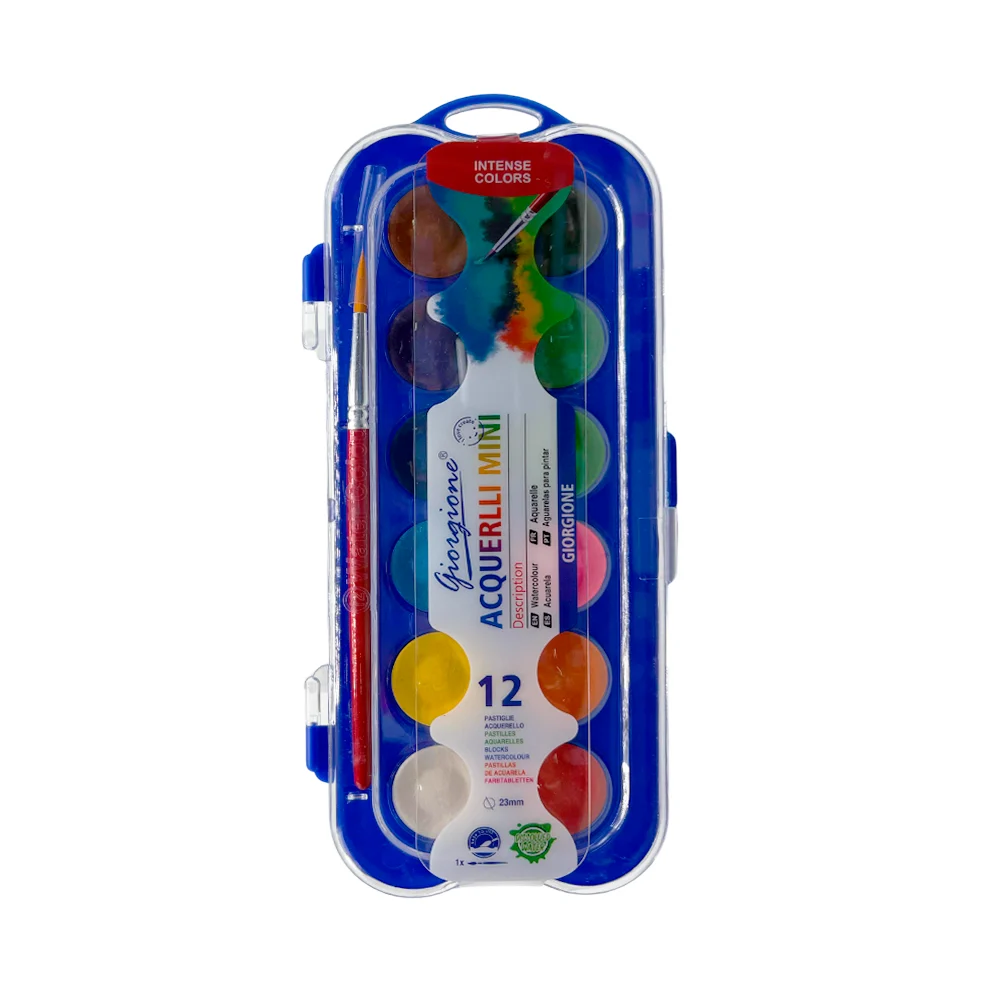 Estuche con 12 acuarelas + pincel, variedad de colores / g-t12