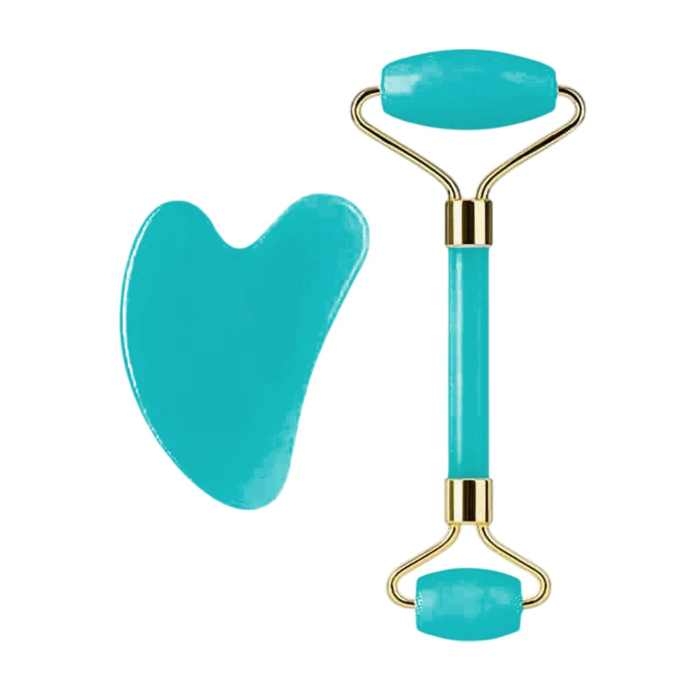 Paquete con rodillo masajeador facial doble + piedra gua sha, varieda…