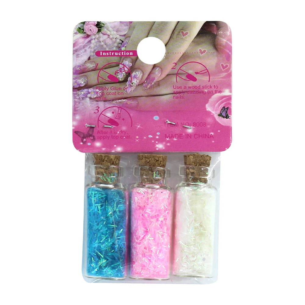 Paquete de 3 mini frascos con decoración para uñas, variedad de diseñ…
