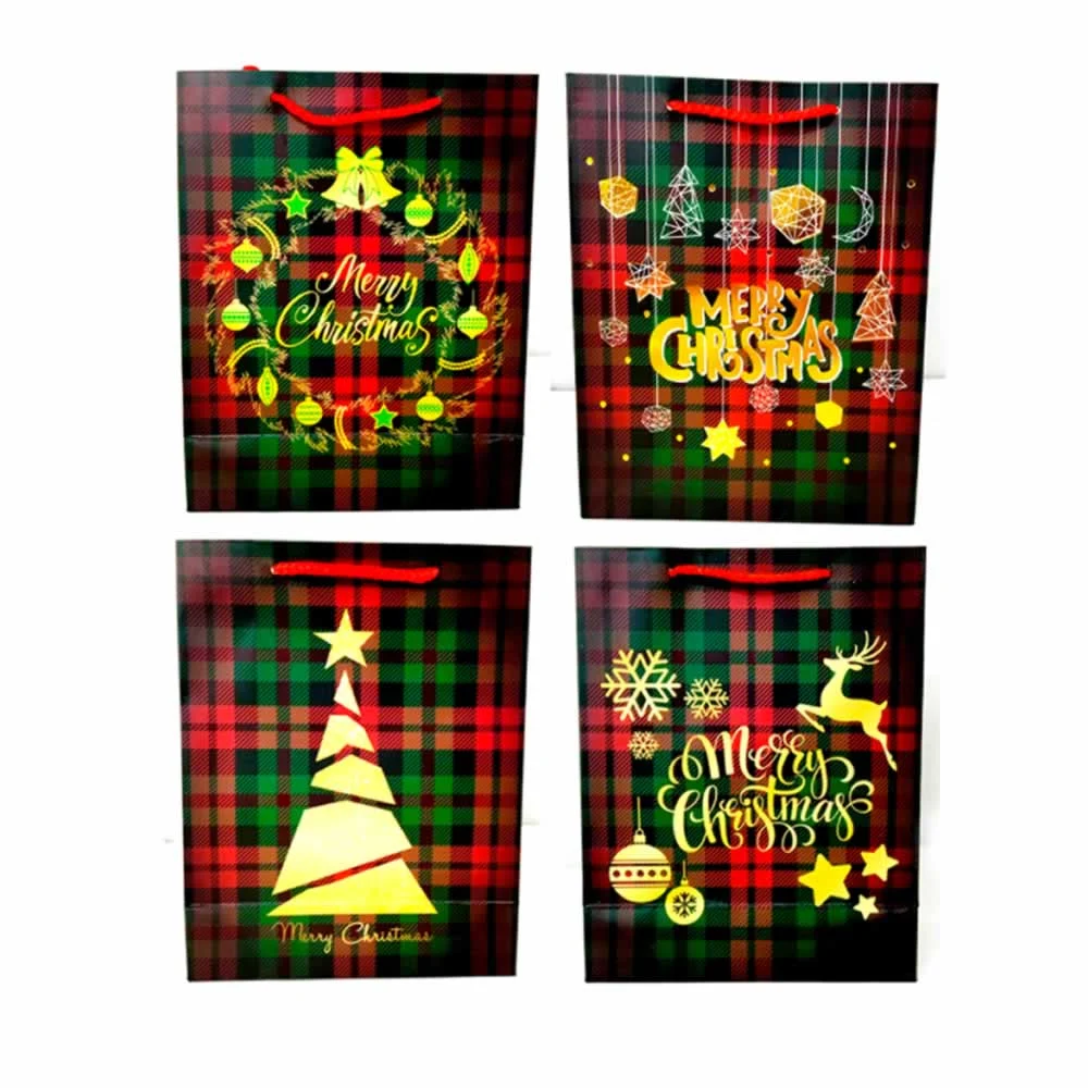 1pza Bolsa navideña de regalo merry christmas con diseño de cuadros z…