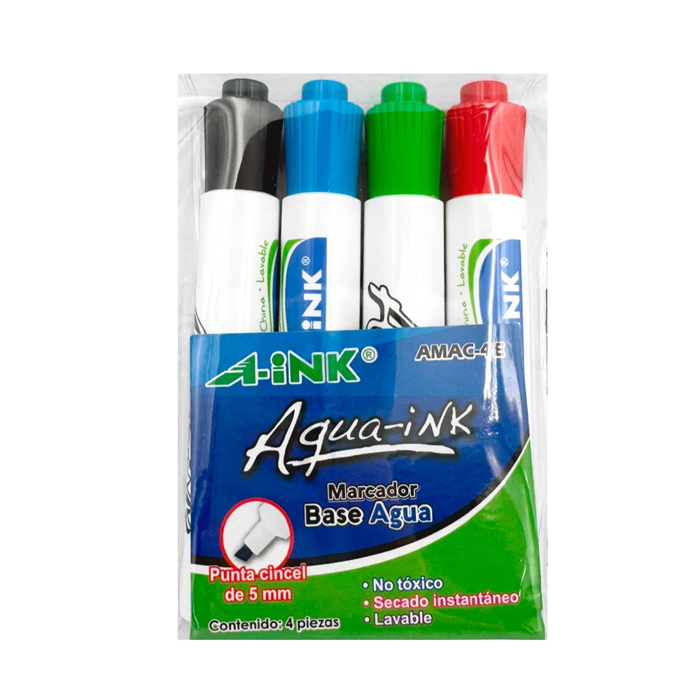 Paquete con 4 marcadores a base de agua con punta cincel, color surti…