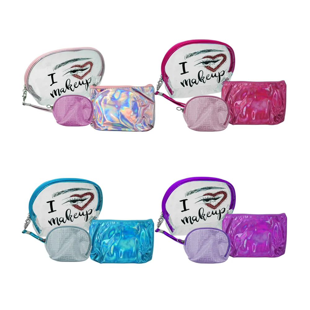 Juego con 3 bolsas, cosmetiquera mediana de plástico con ojo y frase,…